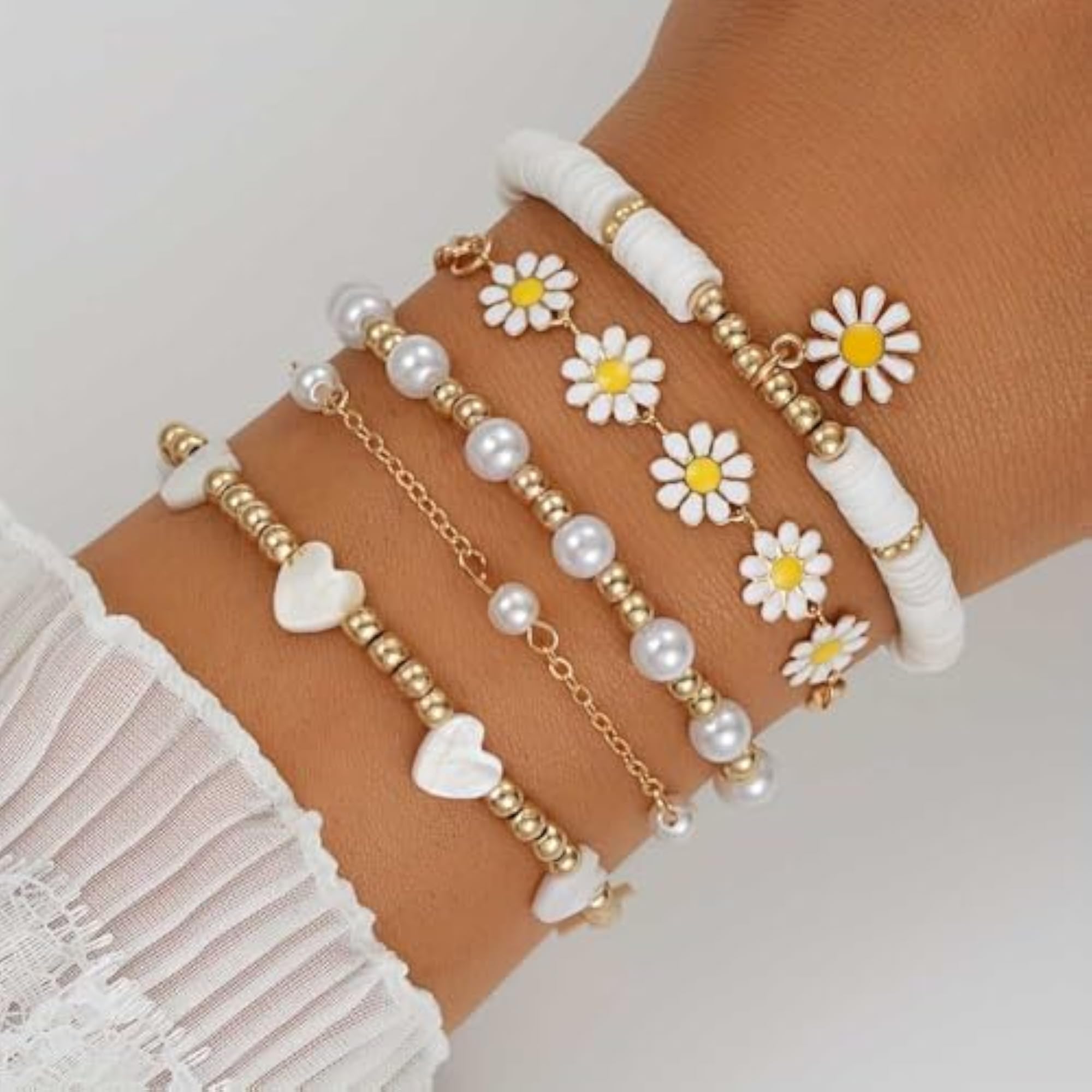 5-Piece Daisy Flower Bracelets Set